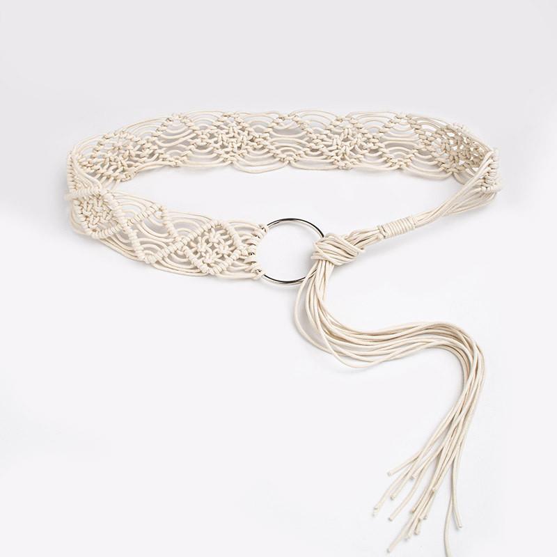 

Bohemian Woven Fabric Waist Belt With Loose Knot For Vintage Festival And Vacation Style сірий