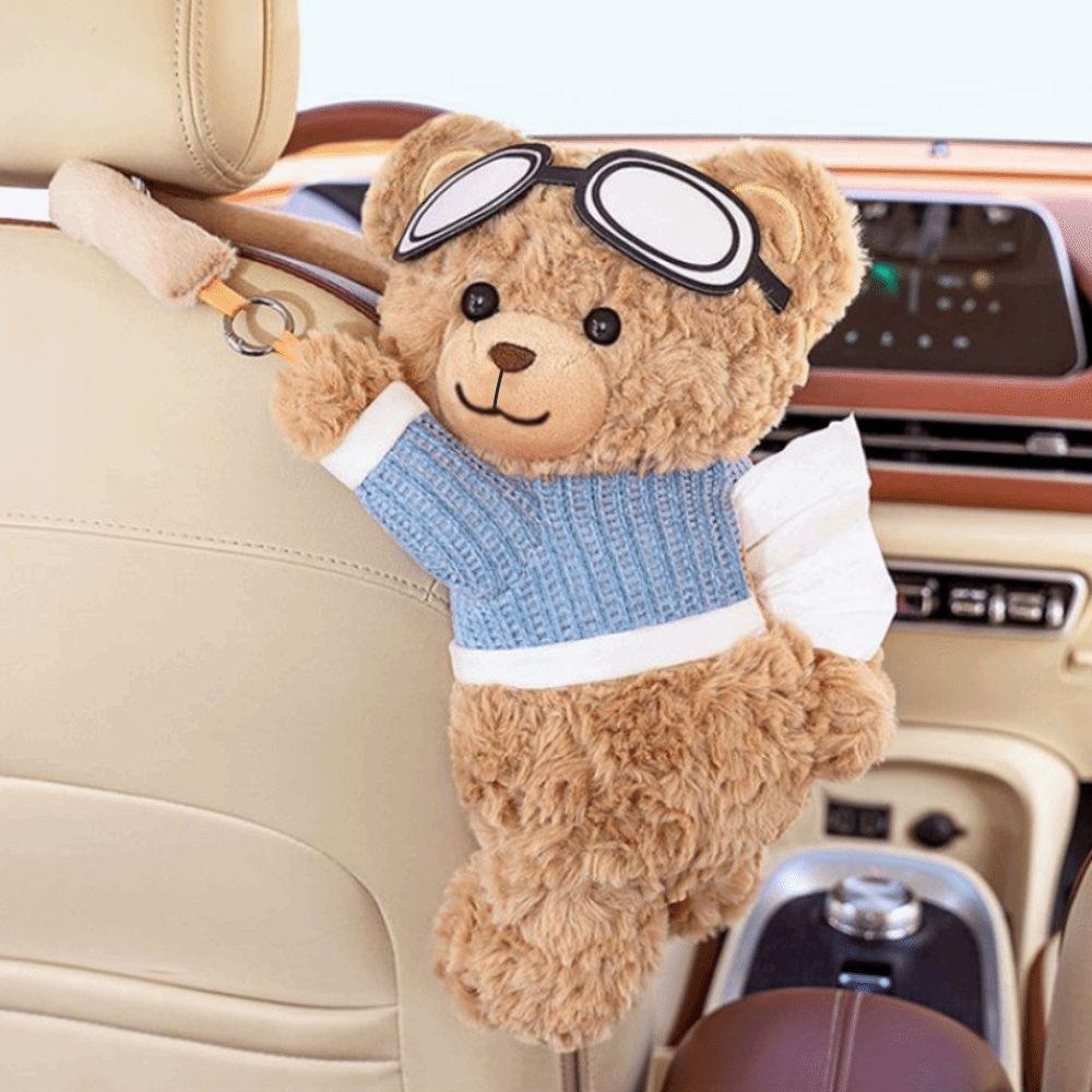 Short Plush Bear Shape Tissue Box Cartoon Multi-functional Storage Bag Cute Car Paper Box Office