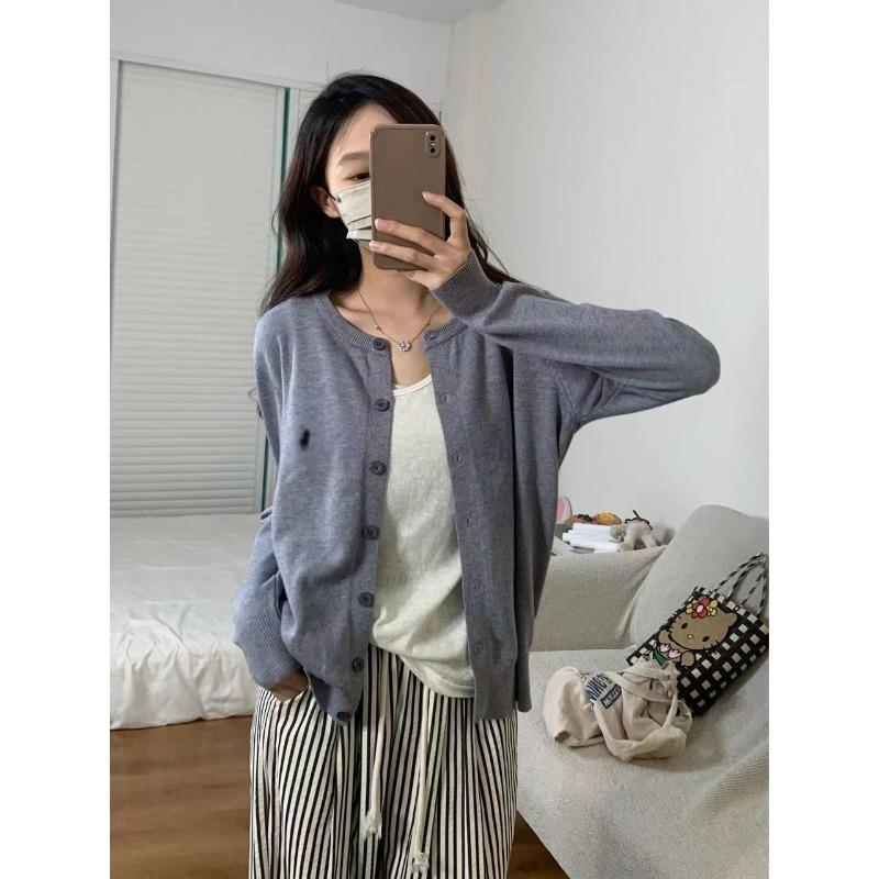 Embroidered long-sleeved knitted cardigan top, women's early autumn wear, high-end, thin crew neck sweater jacket