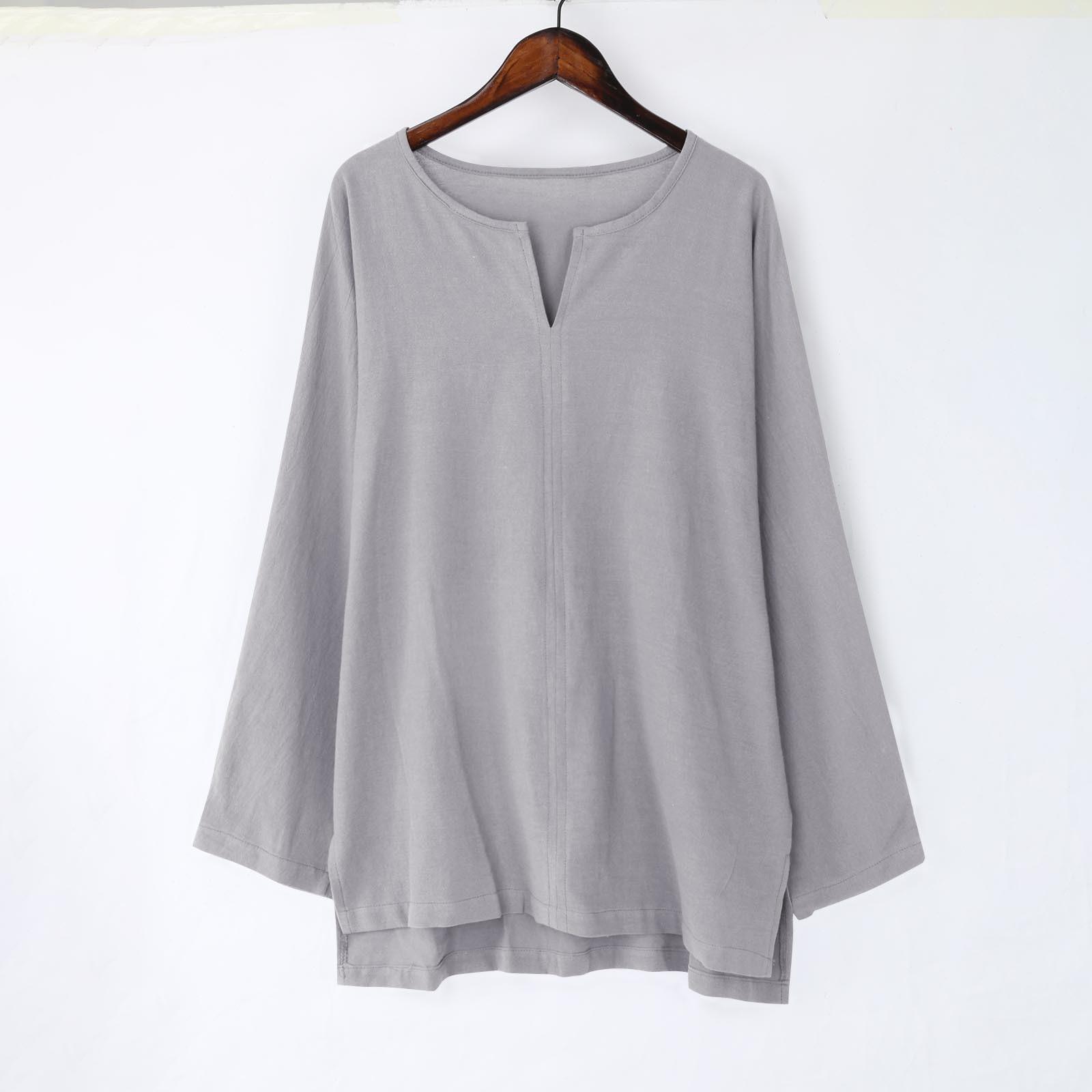 Мужская короткая дышащая удобная однотонная свободная повседневная футболка с длинным рукавом L 1424₽