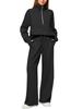 European & American Women's Casual Zipper Sweatshirt and Wide Leg Sweatpants Set