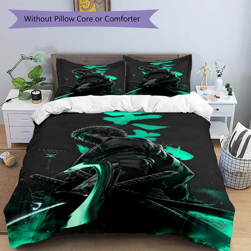 3pcs Duvet Cover Set (1*Duvet Cover + 2*Pillowcase, Without Core), Roronoa Zoro Print Bedding Set, Bedroom Decor, All‑Season, Gift