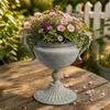 Freestanding Iron Flower Pot with Pedestal Base Ornate Planters Low-Height