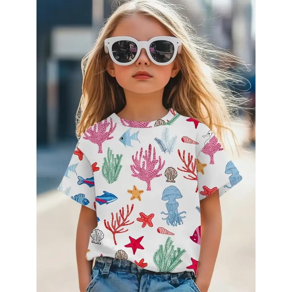 Kinderkleidung Mädchen T-Shirt Mode Kurzarm-T-Shirt Sommerkleidung 3D-Druck Kinder Oberteile Cartoon Atmungsaktiv Kinder T-Shirt