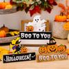 2Pcs Creative Halloween Gnomes Pumpkin Witch Figurines Wooden Block Table Sign For Festives Home Shelf Tiered Tray Decors
