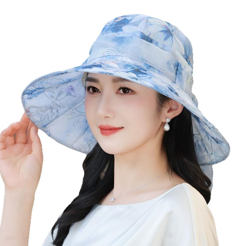 Spring and Summer New Organza Elegant Bucket Hat Women's Fashion Versatile Sun Hat Outdoor Breathable Sun Hat
