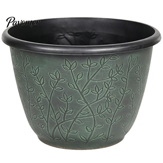 Large Plastic Planters for Outdoor 12 Inch Thickened Flower Pots Indoor, Leaf-Pattern Texture Stable Heavy Duty Plant Planter with Drainage
