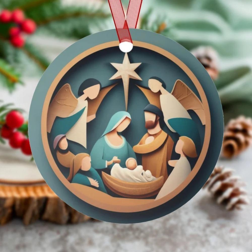 Creative Acrylic Painted Nativity Pendant Decoration Hangable Christmas Pendant Xmas Prayer Pendant