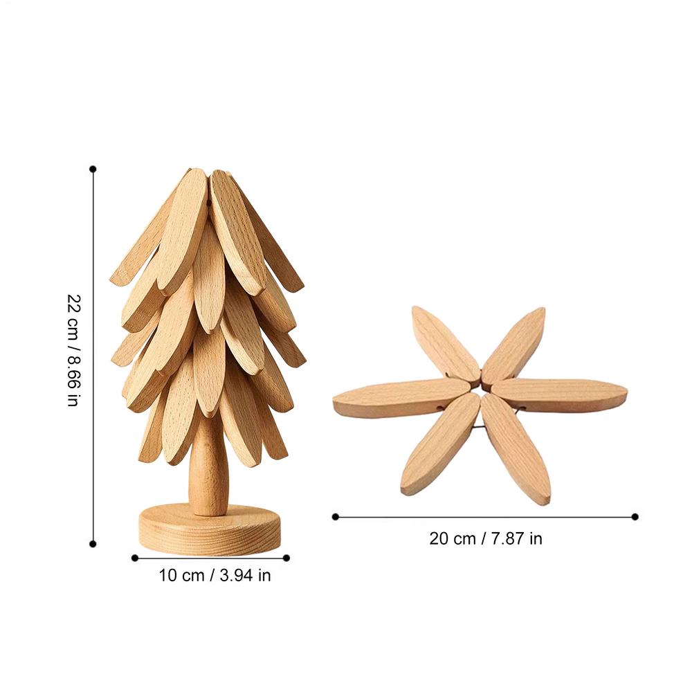 4PCS Christmas Tree Design Stand pine Wooden Trivets Decorative Anti Scald Heat Resistant Table Mat Coaster Wood Placemats Pot