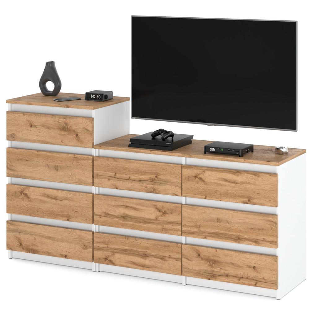 Kommode 10 Schrank 64 Mattweiß / Wotan Eiche