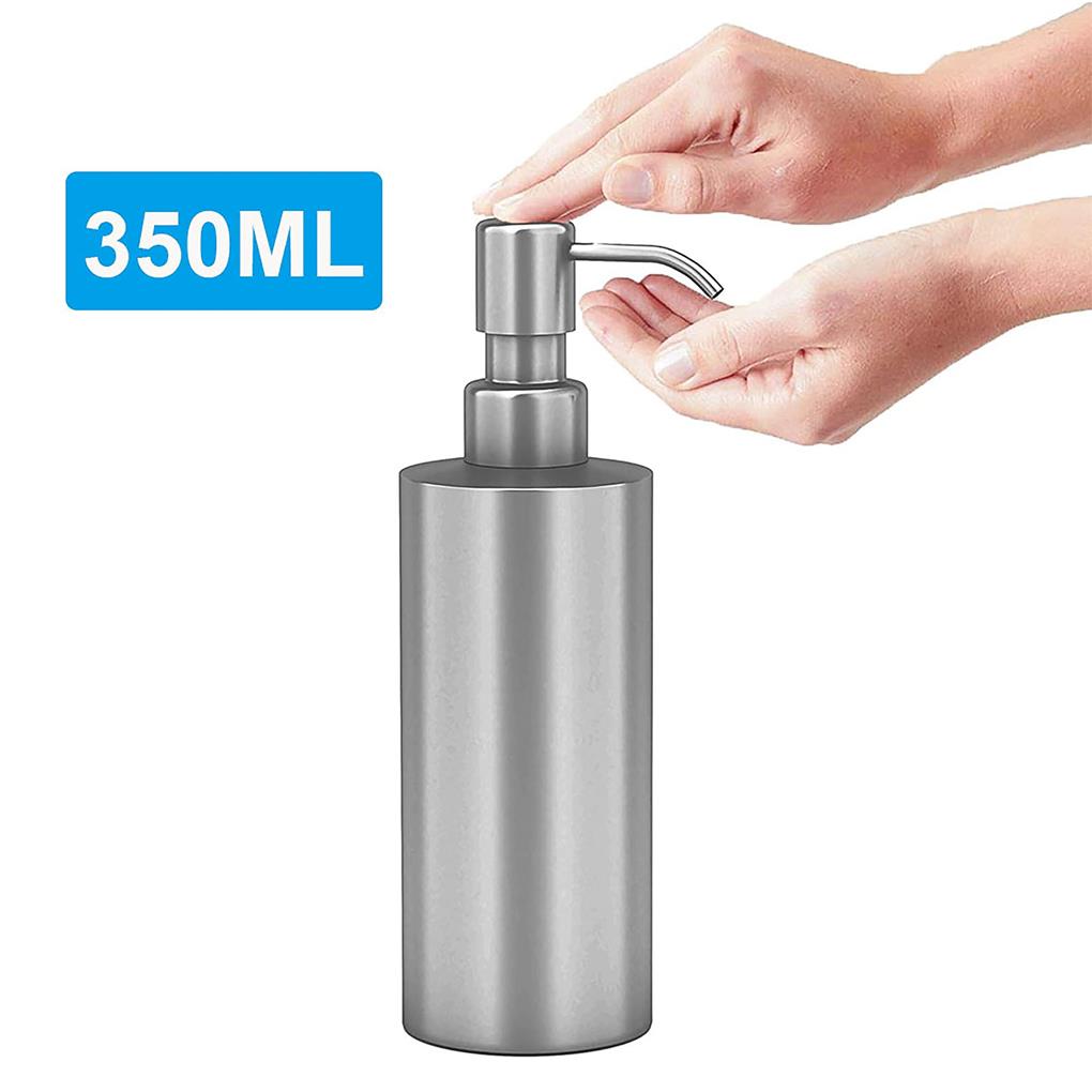 350ml Soap Liquid Dispenser Stainless Steel Press Type Lotion Bottle Containers Liquid Holder Cylindrical Appearance Bathroom