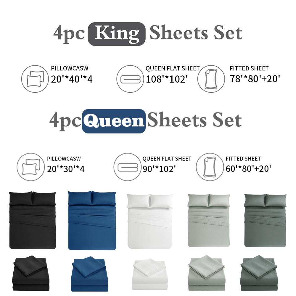 Sheet Set Breathable & Cooling Sheets Hotel Luxury Bed Sheets Extra Soft Easy Fit 4 Piece Set