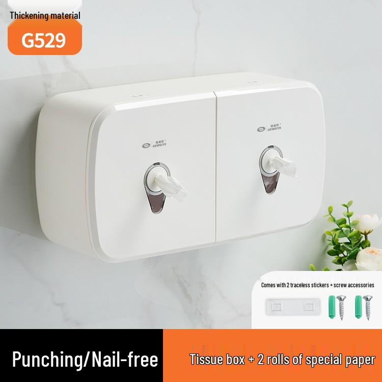 Punch-Free Wall-Mounted Waterproof Double Roll Toilet Tissue Holder