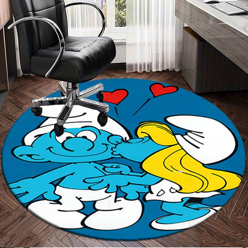 1PC Blue Smur-f Characters Round Rug, Non-slip Chair Mat, Home Decor, Circle Carpet Perfect for Office, Bedroom, Living Room,Christmas gift
