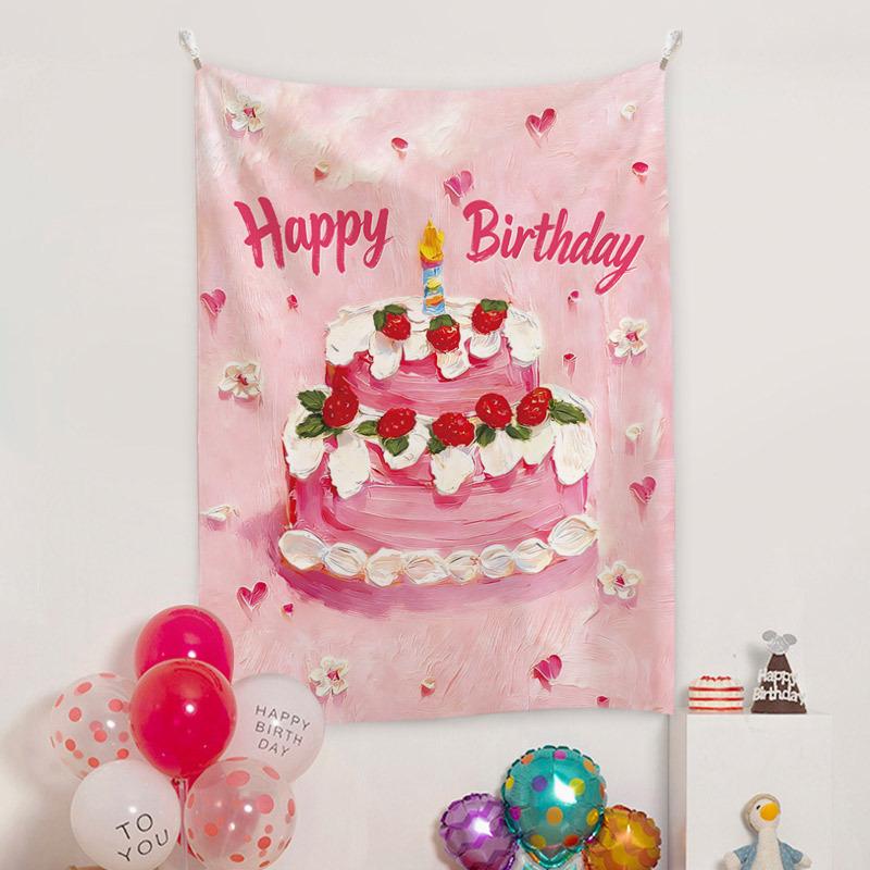Pink Strawberry Oil Painting Style Tapestry for Bedroom or Dorm