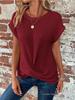 2026 Spring/Summer Women's Solid Color Round Neck T-shirt with Elegant Twisted Hem