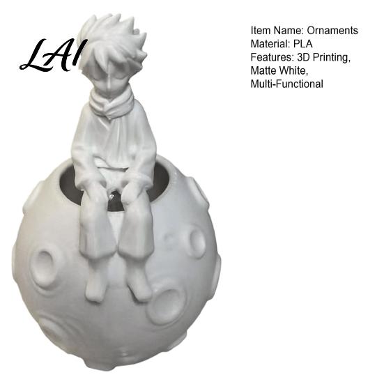 Fine Detail Moon Pattern Decor 3D Printed Little Prince on Planet Pen Holder Multi-Functional Hollow Storage for Pencil Organizer Makeup Brushes,