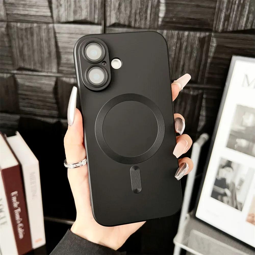 Metallic Matte for Magsafe Armor Case for IPhone 16 Pro Max Plus 15 14 13 Magnetic Wireless Charge Shockproof Phone Cover