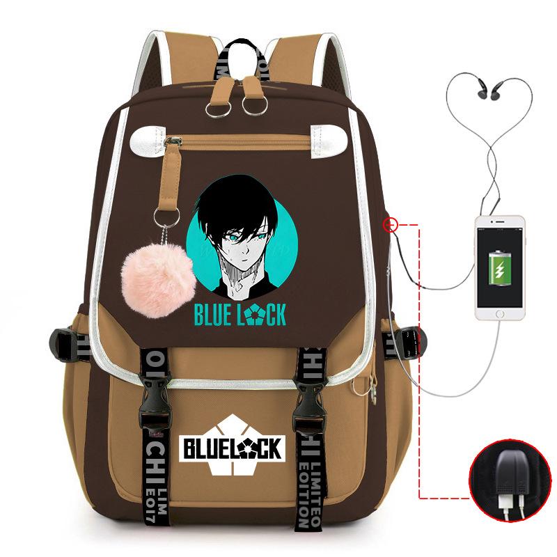 Blaues Gefängnis Anime Schultasche College Stil Große Kapazität Mittelschüler USB Rucksack