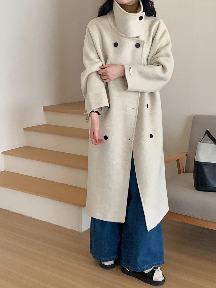 Women's High-End Double-Sided Wool Coat with Stand Collar - 2026 Autumn/Winter Collection