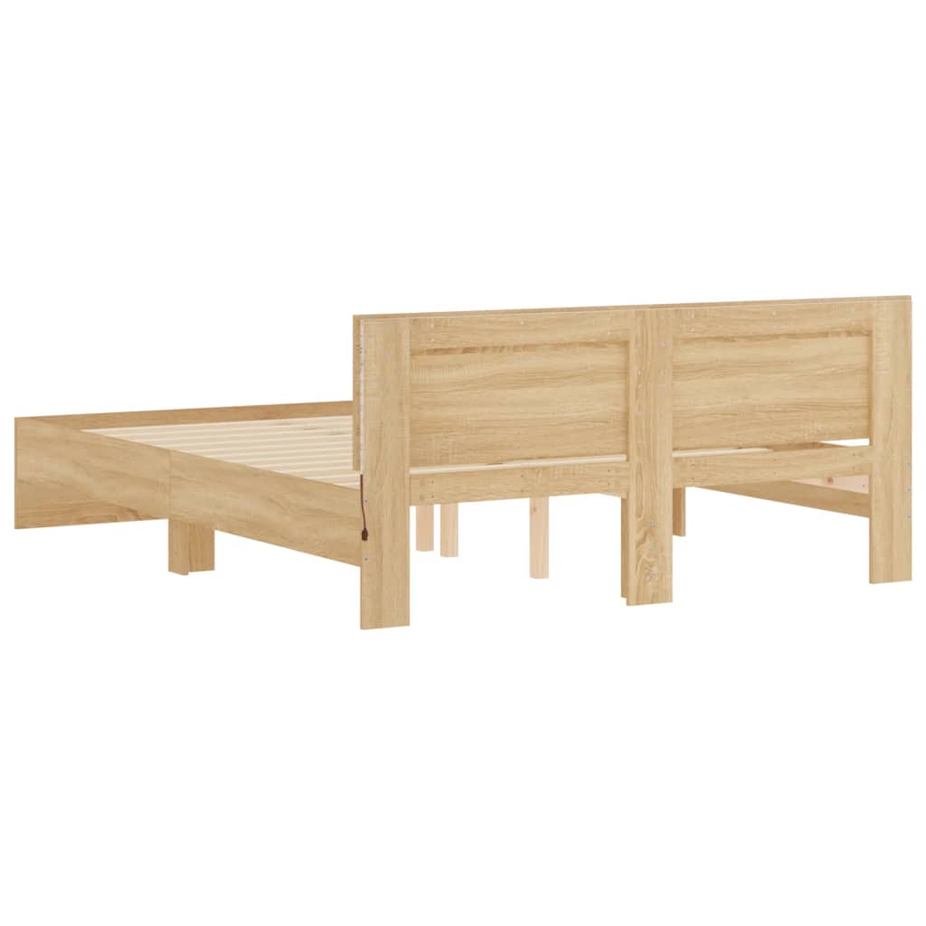 LED illuminated bed frame with headboard Sonoma oak finish 150x200 cm