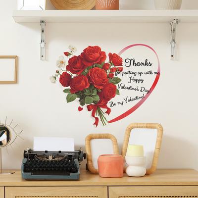 Romantic Rose and English Slogan Stickers for Bedroom and Living Room Wall Decoration