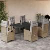 VidaXL 7-Piece Garden Dining Set with Cushions, Table and Chairs with Adjustable Backrest and Footrest, Furniture 3213453