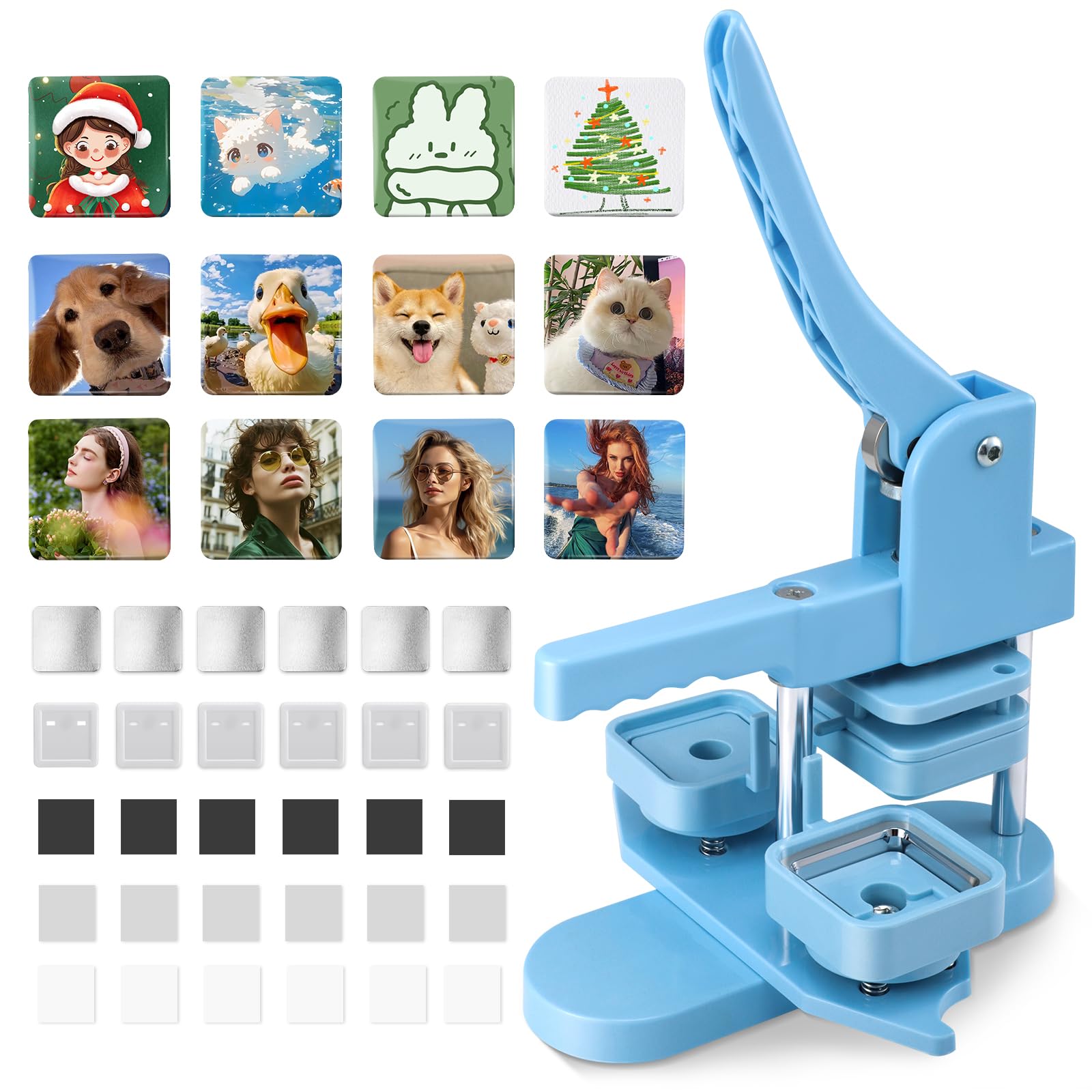 

Квадратный магнитный значок, вращающаяся машина для значков, квадратный значок со 100 магнитными материалами для значков, товары для рукоделия, машина для изготовления значков, поддержка школы синий