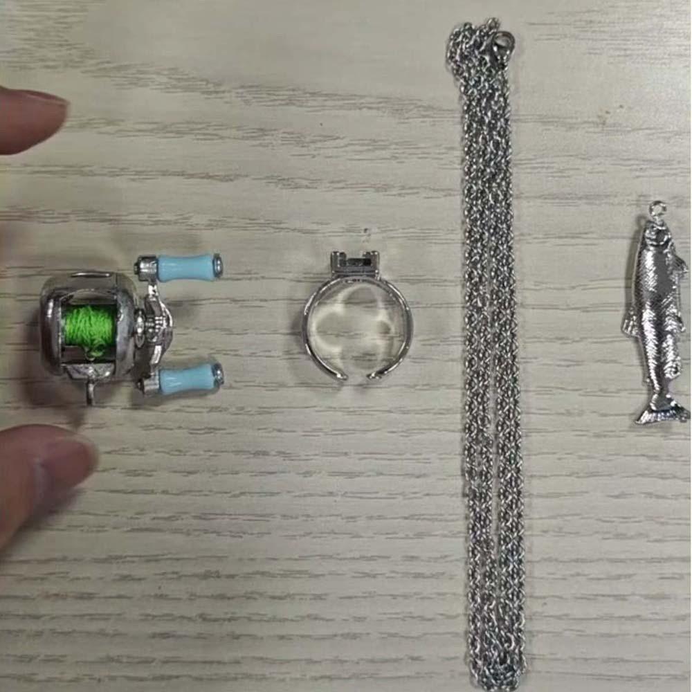 Rotatable Fishing Reel Ring Luxury Men Neck Pendant Fishing Reel Necklace  Fishermen