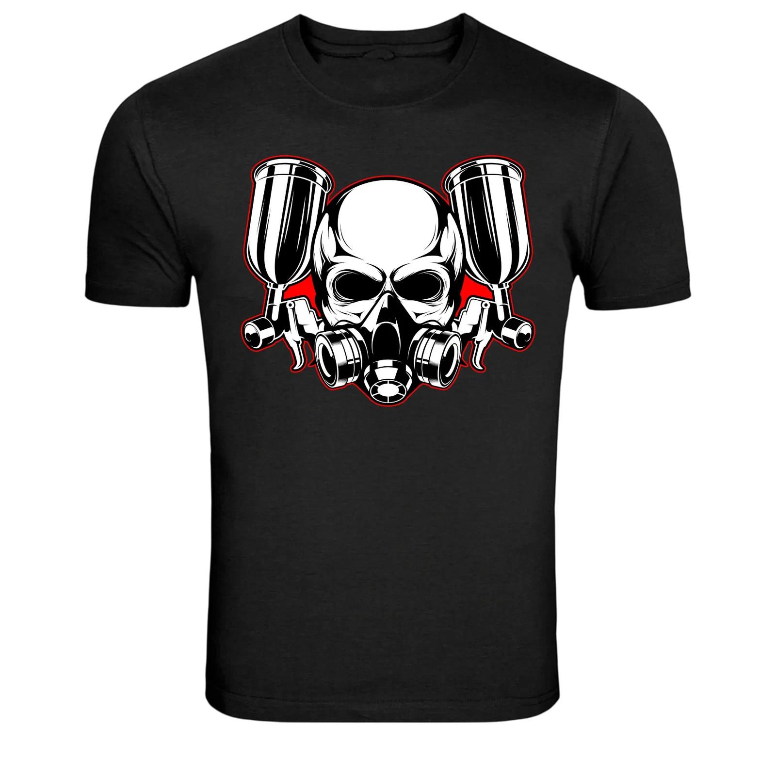 Skull Gas Mask Paint Spray Gun Graphic T-Shirt Airbrush Tee M
