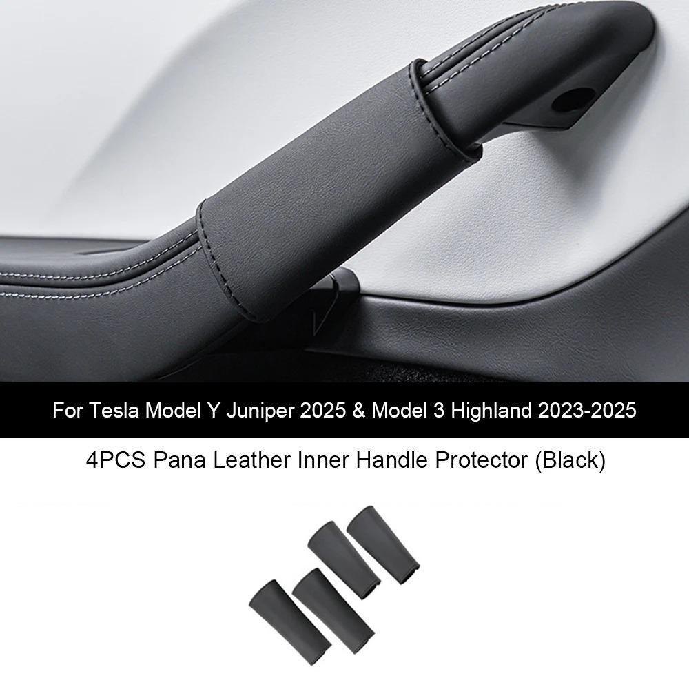For Tesla Model Y Juniper 2025 Door Inner Handle Leather Cover Model 3 Highland Door Handle Leather Protective Case Accessories