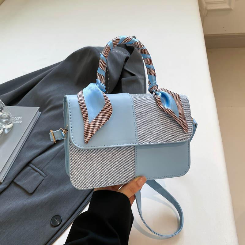 2025 New Contrasting Color Retro Portable Small Square Bag Female Sen Meng Fashionable Texture Shoulder Bag Personalized Commuter Messenger Bag