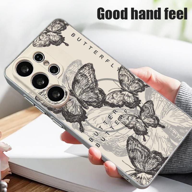 Custodia Magnetica Per Magsafe Per Samsung Galaxy S26 Ultra S25 Edge S24 Plus S23 FE S22 A17 A54 A55 A56 A57 5G Copertura con Motivo di Farfalle e Fiori