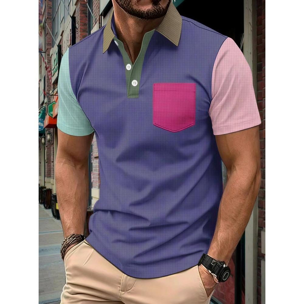 Summer New Fashionable Men's Short Sleeved Polo Shirt Fashion Contrast Pocket Polo Shirt