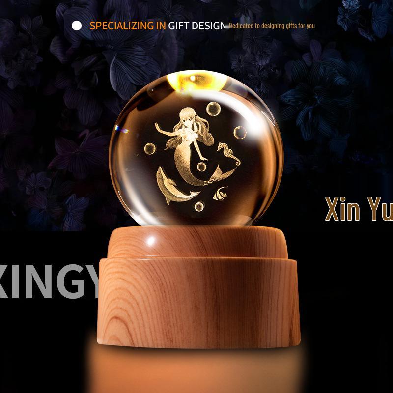 Creative Rotating Crystal Ball Night Light: Decorative Craft for Bedroom Atmosphere and Festive Gift.