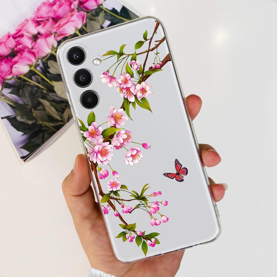 For Samsung Galaxy A24 4G Case Couple Lovely Heart Beautiful Flower Cover For Fundas Samsung A24 4G A245F A 24 Soft Clear Rubber