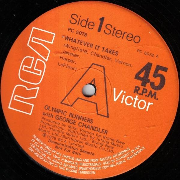 12inch Record OLYMPIC RUNNERS, GEORGE CHANDLER - Whatever It Takes PC5078 RCA Victor 1978 UK Soul/Funk Used