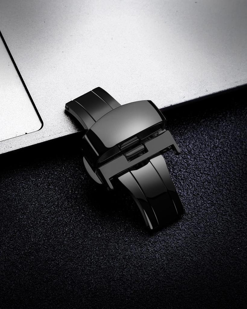 BINLUN Stainless Steel Watch Replacement Clasp for Leather Watch with Butterfly Buckle and Spring Bar Remover Buckle, Push-Button Style, Double-Sided,