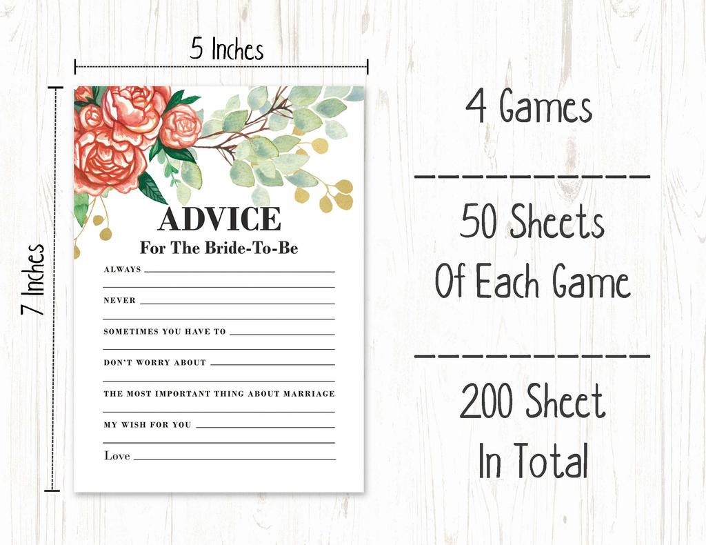 Inkdotpot Bachelorette Party Game Set Bundle Floral Of 4(50 Sheets Each) w Miss to Mrs Gold Banner Fun Bridal Shower Game