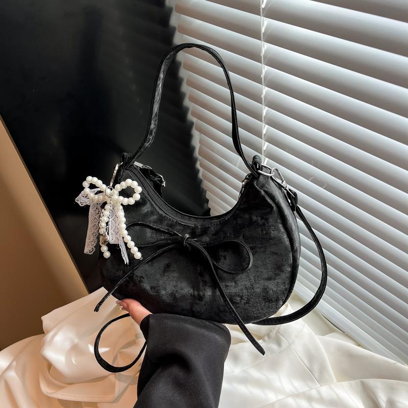 Niche Bow Hand Carry Crescent Moon Bag Women's 2025 New Fashion Simple Shoulder Armpit Bag Shoulder Messenger Bag