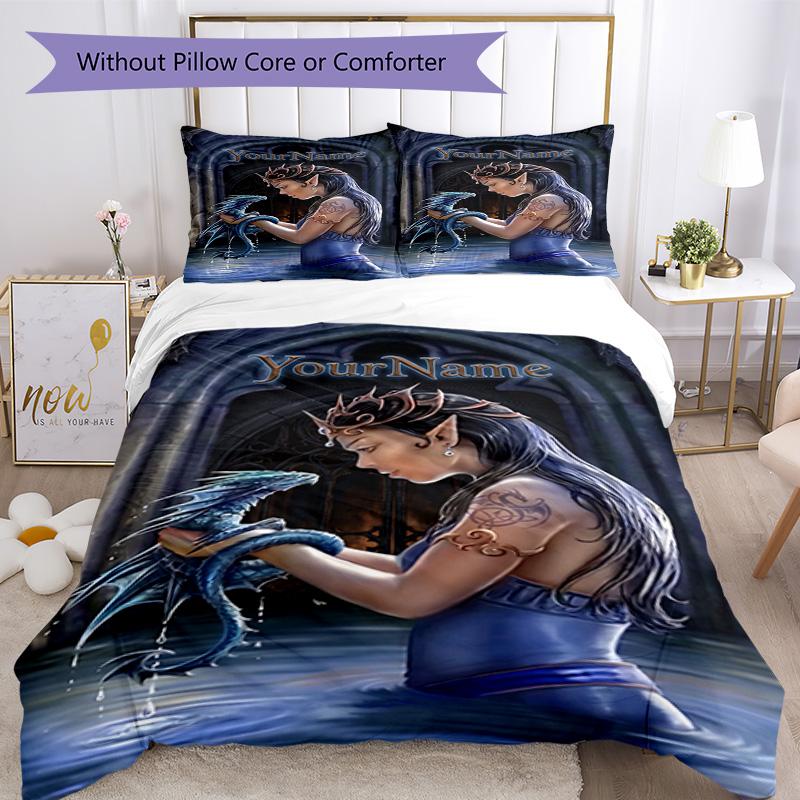 Illustrazioni Gotica Personalizza il tuo nome Set Biancheria da Letto Copripiumino Traspirante con Federe Decorazione per la Casa Regalo di Compleanno