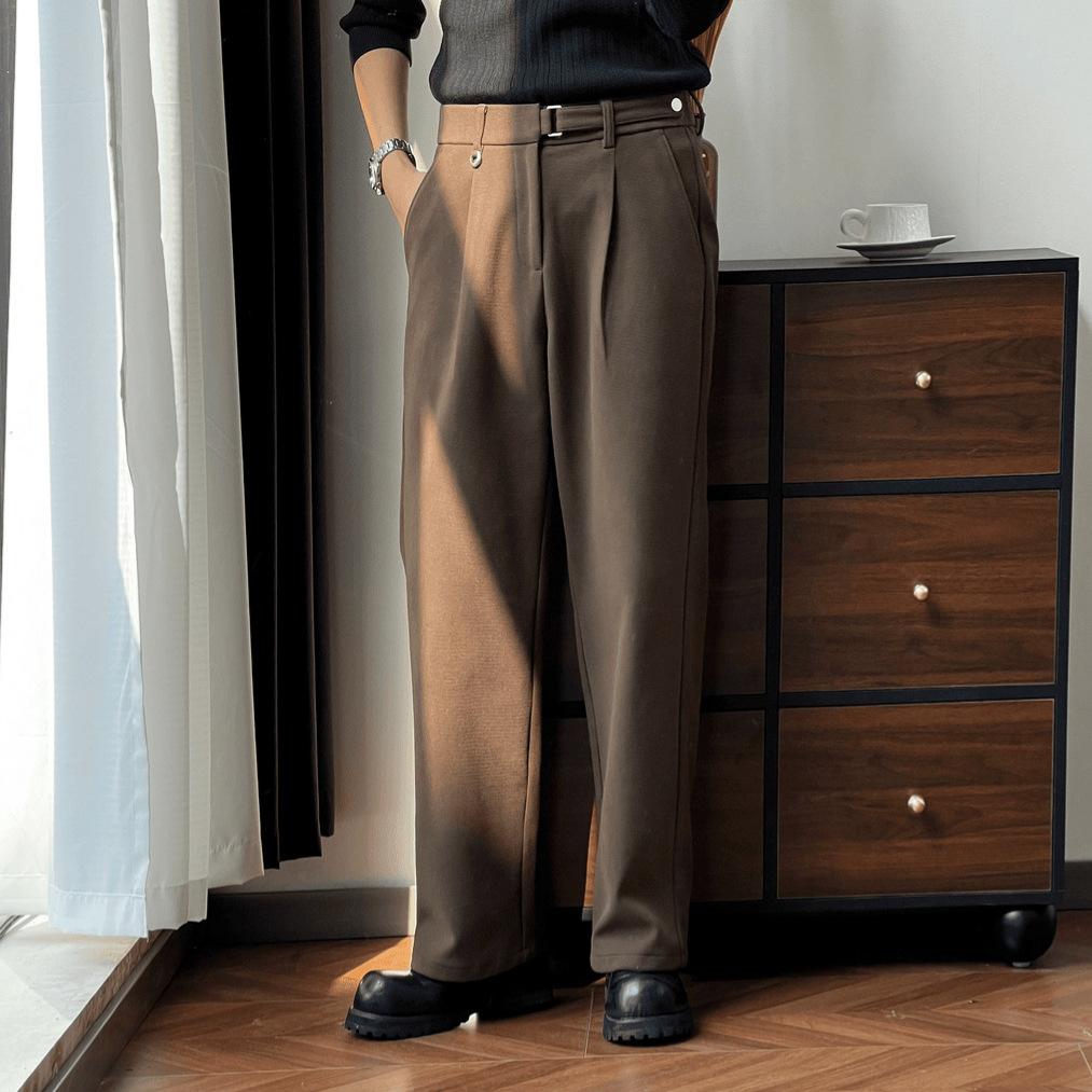 Three-dimensional Pleated Straight Trousers Men's Loose Trousers Wide-leg Spring and Autumn New Drop-down Men's High-end Casual Trousers