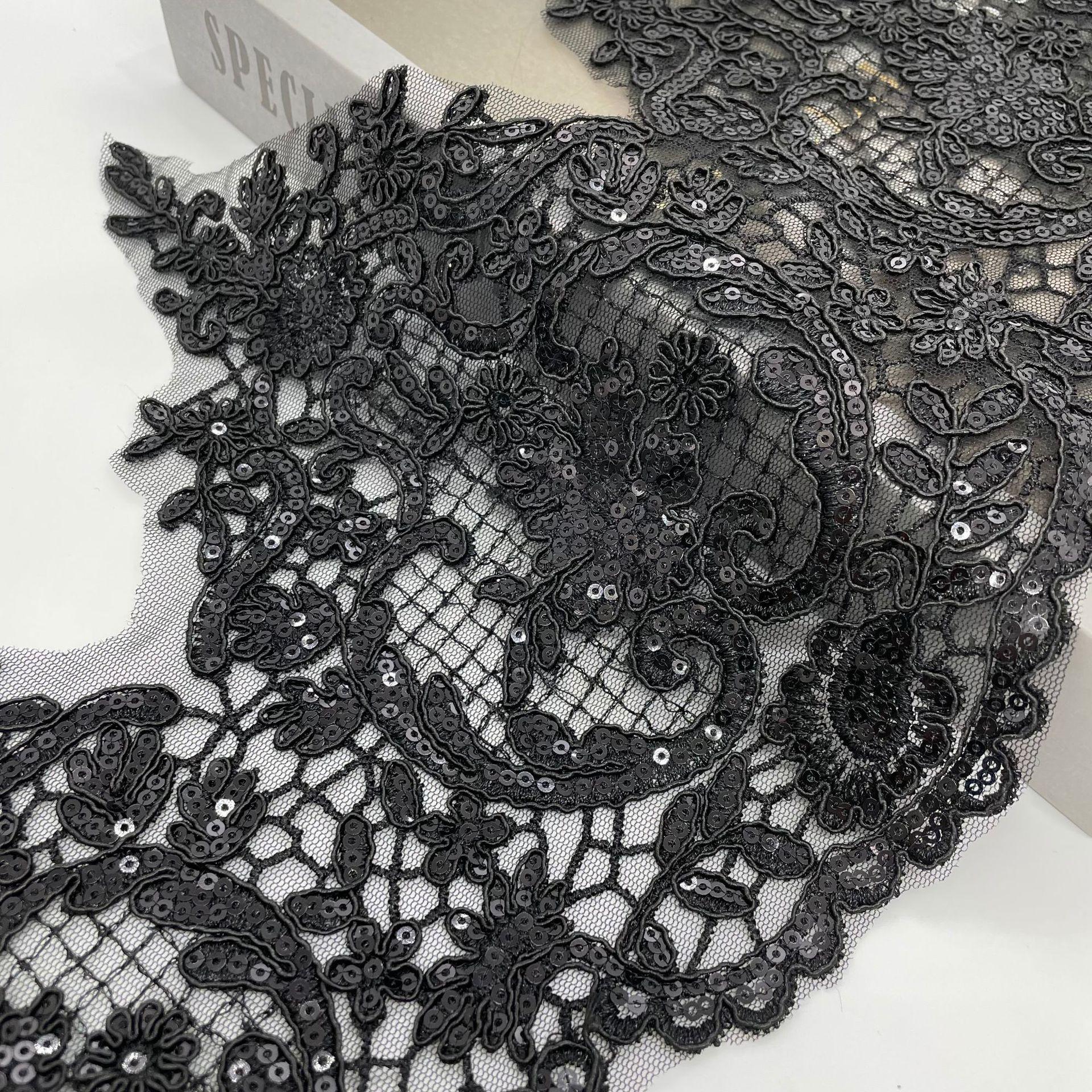 

50Yard Black Car Bone Lace Lace With Beads, Round Mesh Beads, Exquisite Flower Clothing Accessories Black + beads