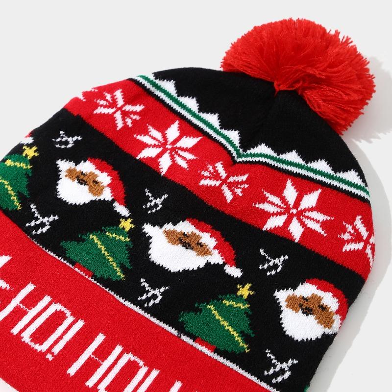Christmas Elements Snowman Elk Christmas Tree Flanged Hairball Knitted Hat, Men's and Women's Thermal Ear Protection Wool Hat
