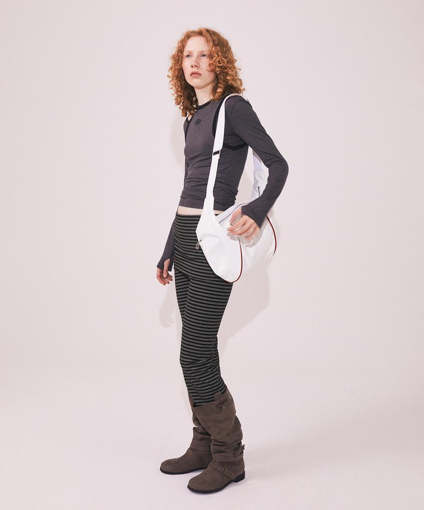 Minasu Brushed Striped Skirt Pants_Black