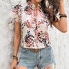 Women's Spring/summer Floral Print Lace-up Short-sleeved Shirt Blouse