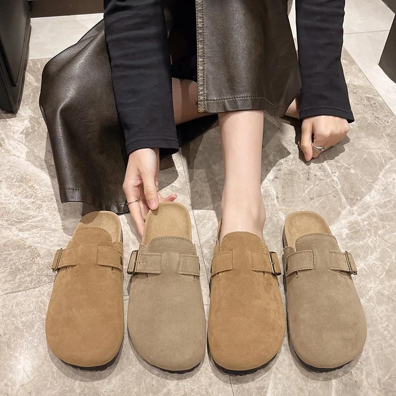 Fashion Autumn Women's Flat Cork Clogs Shoes Fashion Closed Toe Suede Platform Slippers for Women Outdoor Casual Slides Shoes Zapatos