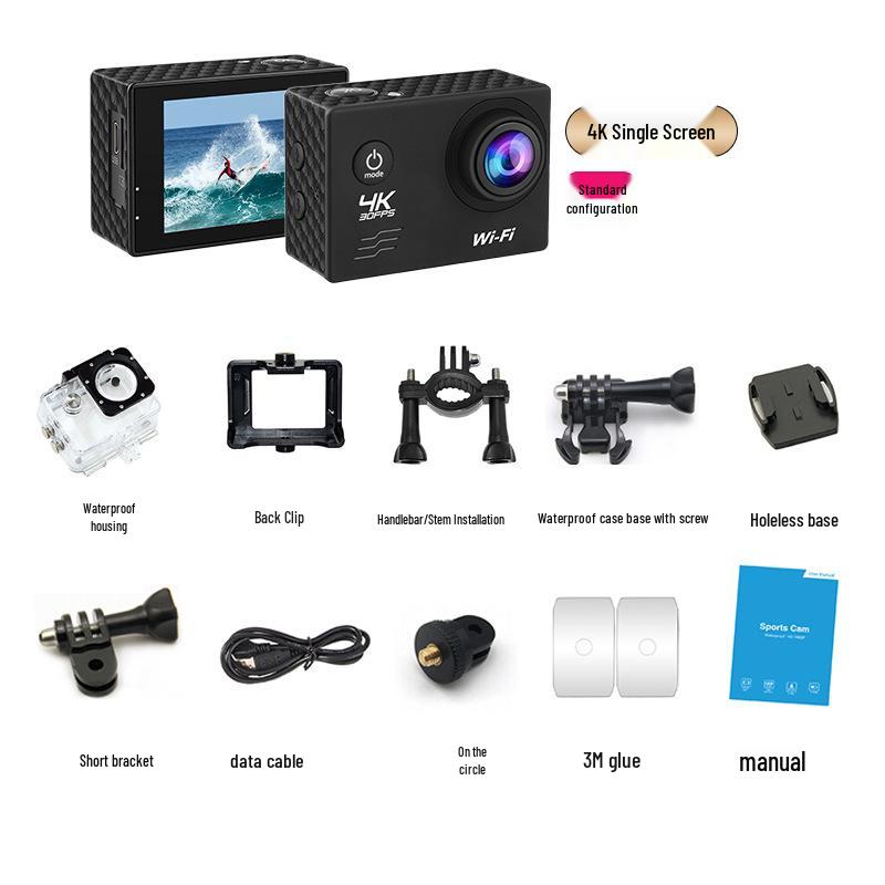 4K Sports Action Camera with Anti-Shake, Touchscreen, Wireless Connectivity, for Cycling & Fishing