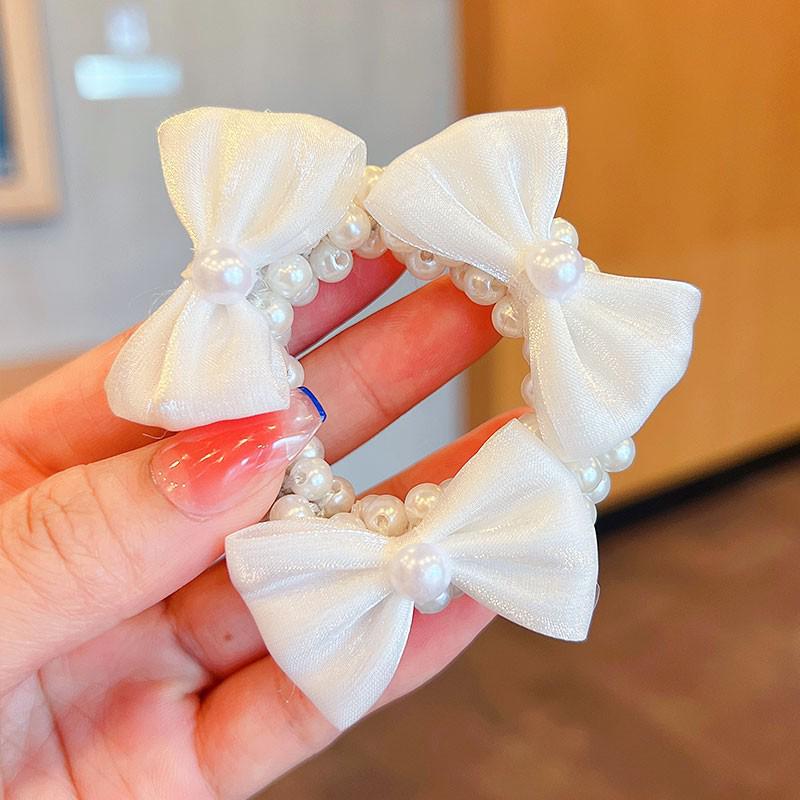 Pearl Bow Hair Tie for Girls - Sweet Flower Rubber Band Hair Accessory