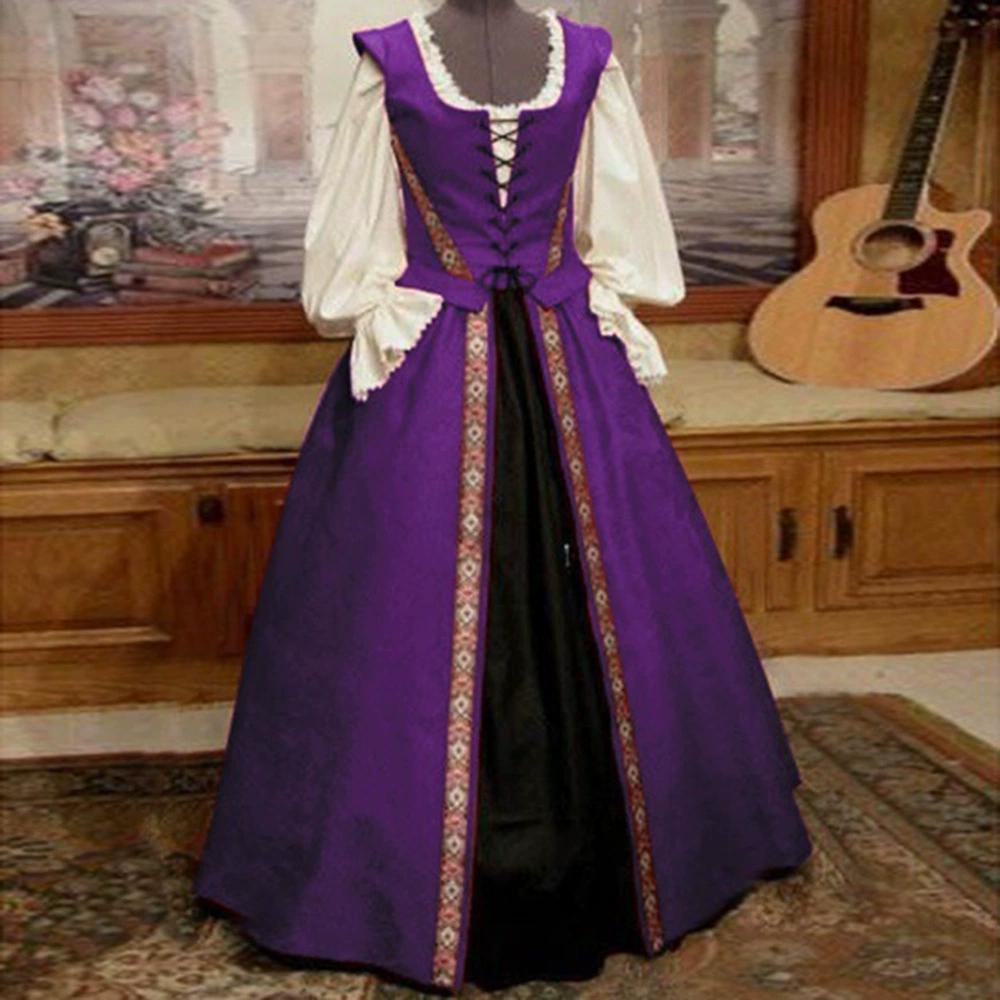Medieval Renaissance Style Square Collar Waist Two-piece Dress